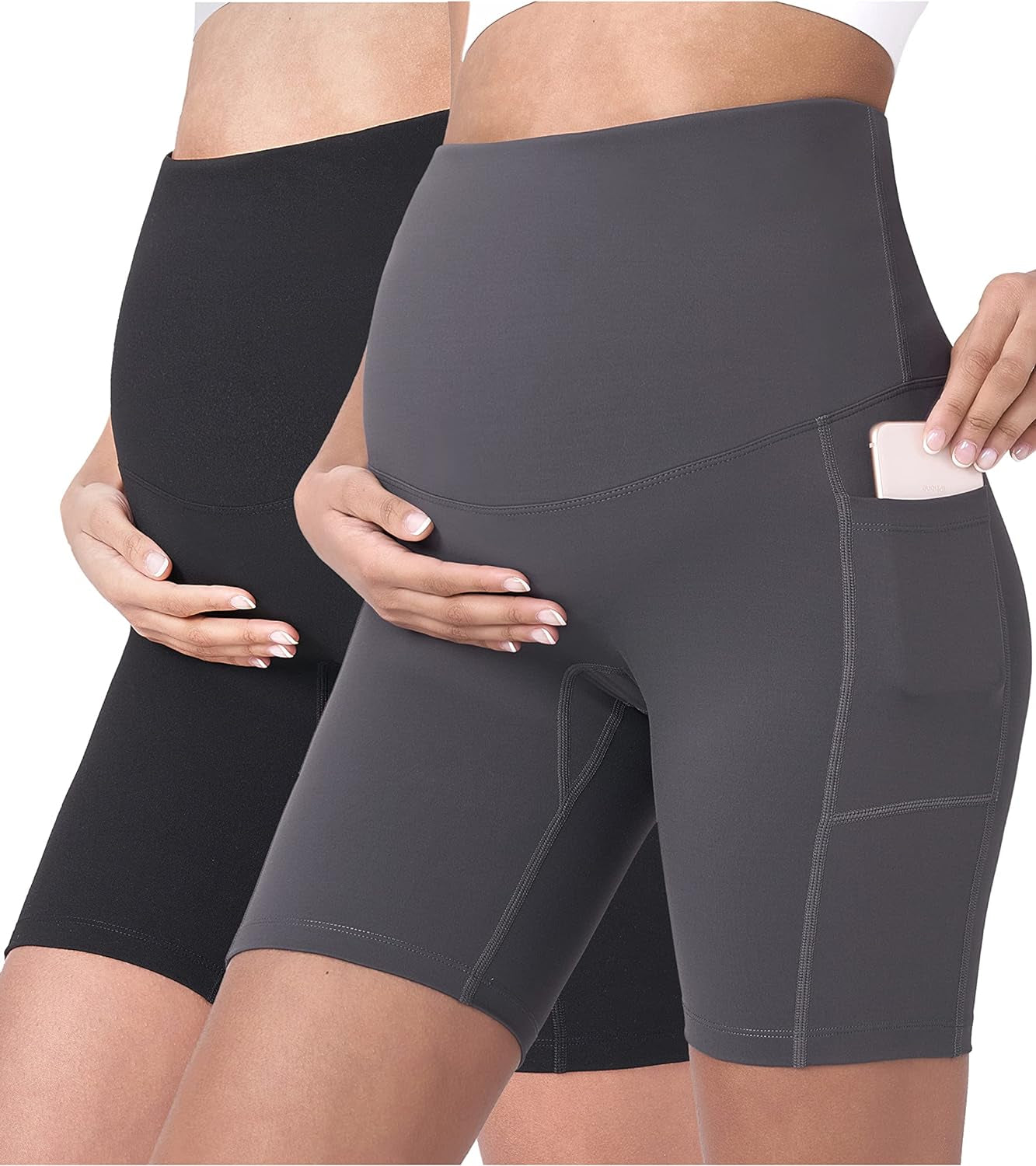 POSHDIVAH Women'S Maternity Yoga Shorts over the Belly Bump Summer Workout Running Active Short Pants with Pockets 5"/8"