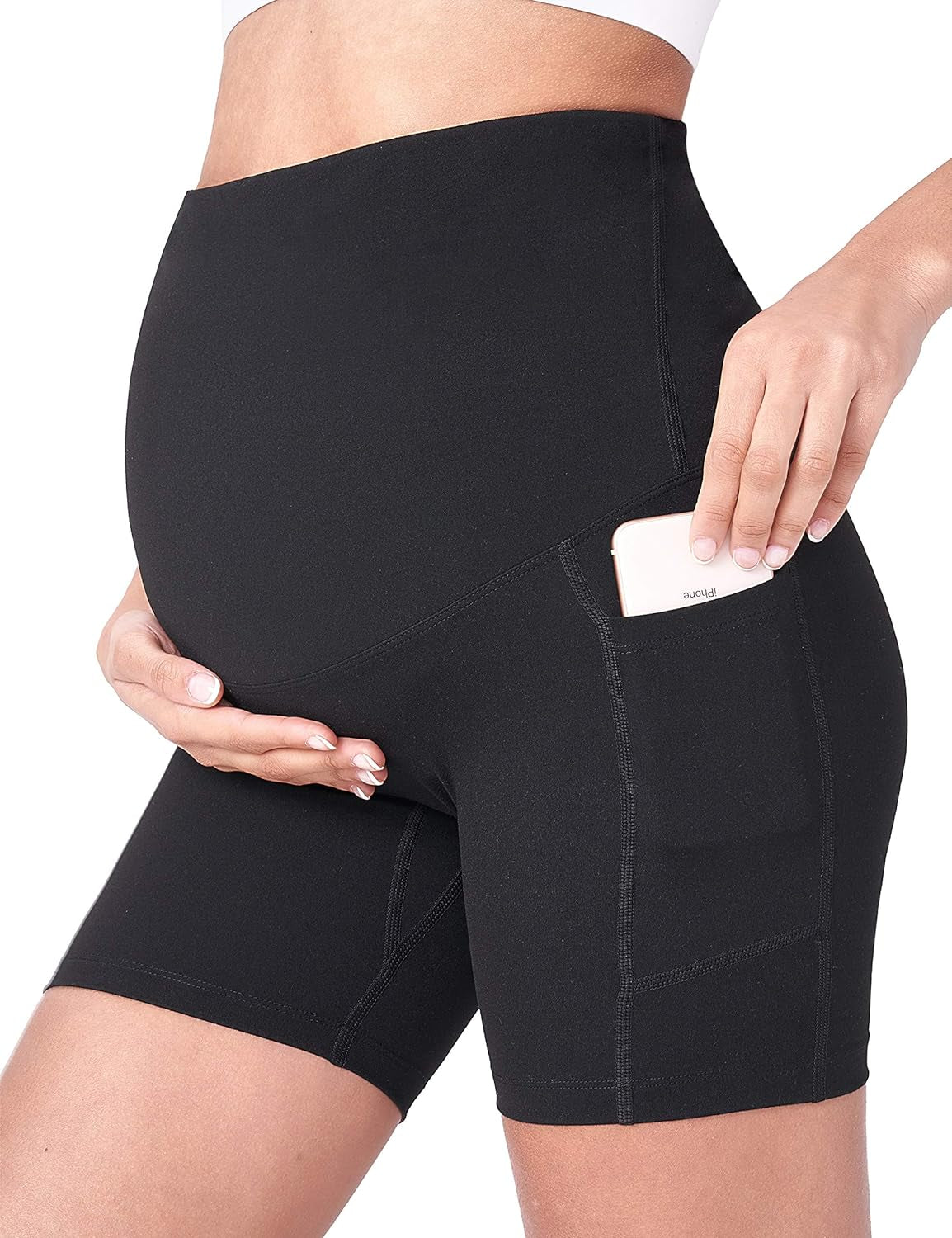 POSHDIVAH Women'S Maternity Yoga Shorts over the Belly Bump Summer Workout Running Active Short Pants with Pockets 5"/8"