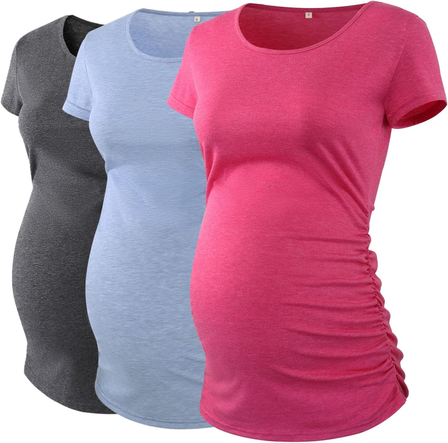 Liu & Qu Womens Maternity Tops Short Sleeve round Neck Pregnancy Shirts 3 Packs