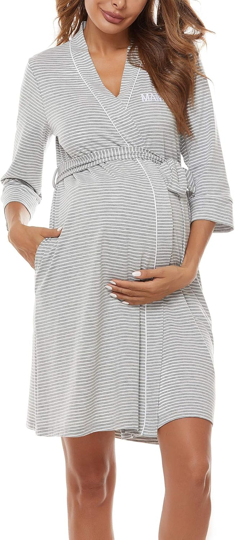 Molliya Maternity Nursing Robe Women Printed Pregnancy Hospital Delivery Pockets Bathrobe