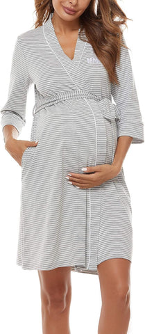 Molliya Maternity Nursing Robe Women Printed Pregnancy Hospital Delivery Pockets Bathrobe