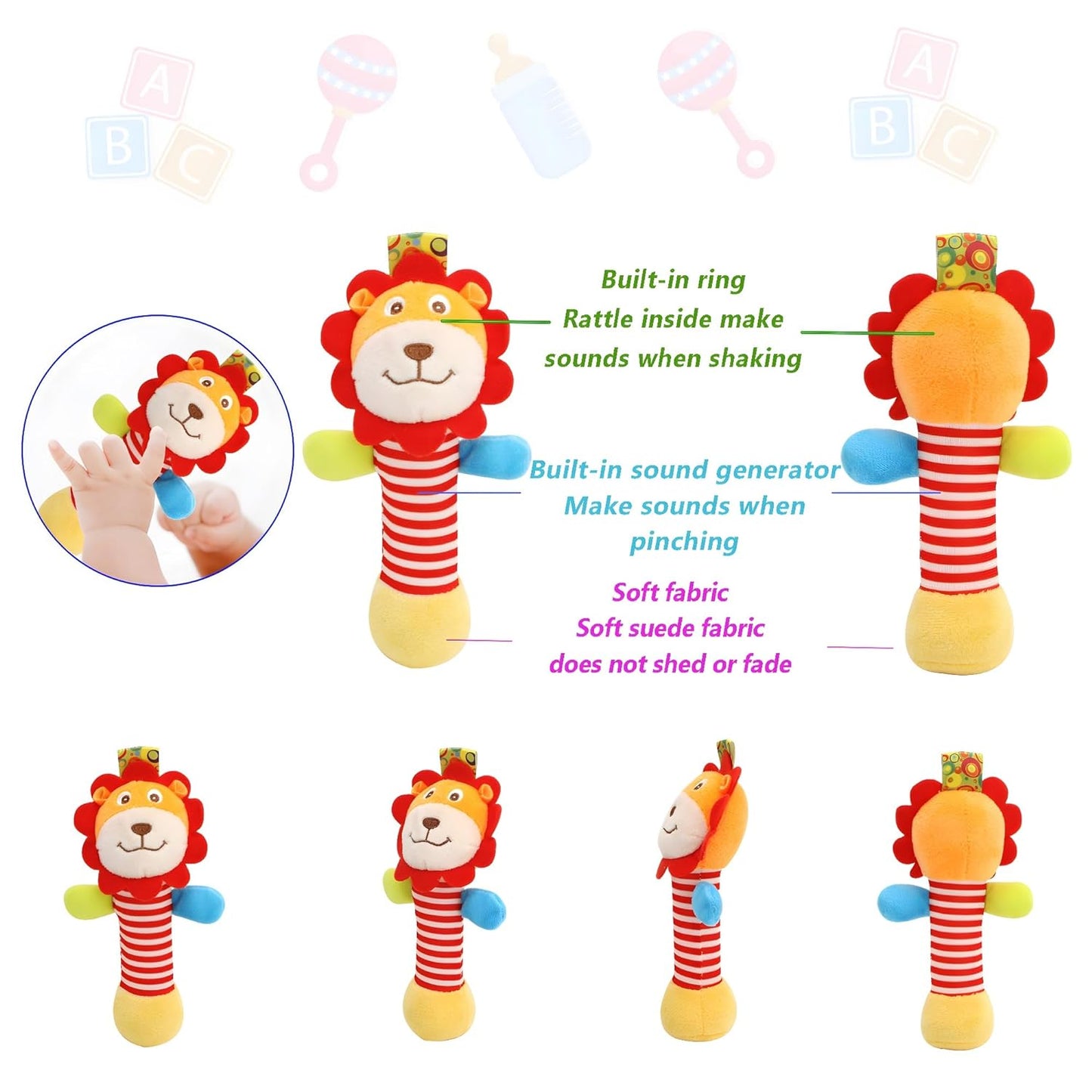 BLOOBLOOMAX Wrist Rattles Foot Finder Rattle Toy for 0-4 Months Baby, Feet Leg Ankle Socks Arm Hand Bracelet Shaker for 4-8 Months Infant Boy & Girl, Gift Set for 0-1 Years Newborn Babies (5 Pcs-B)