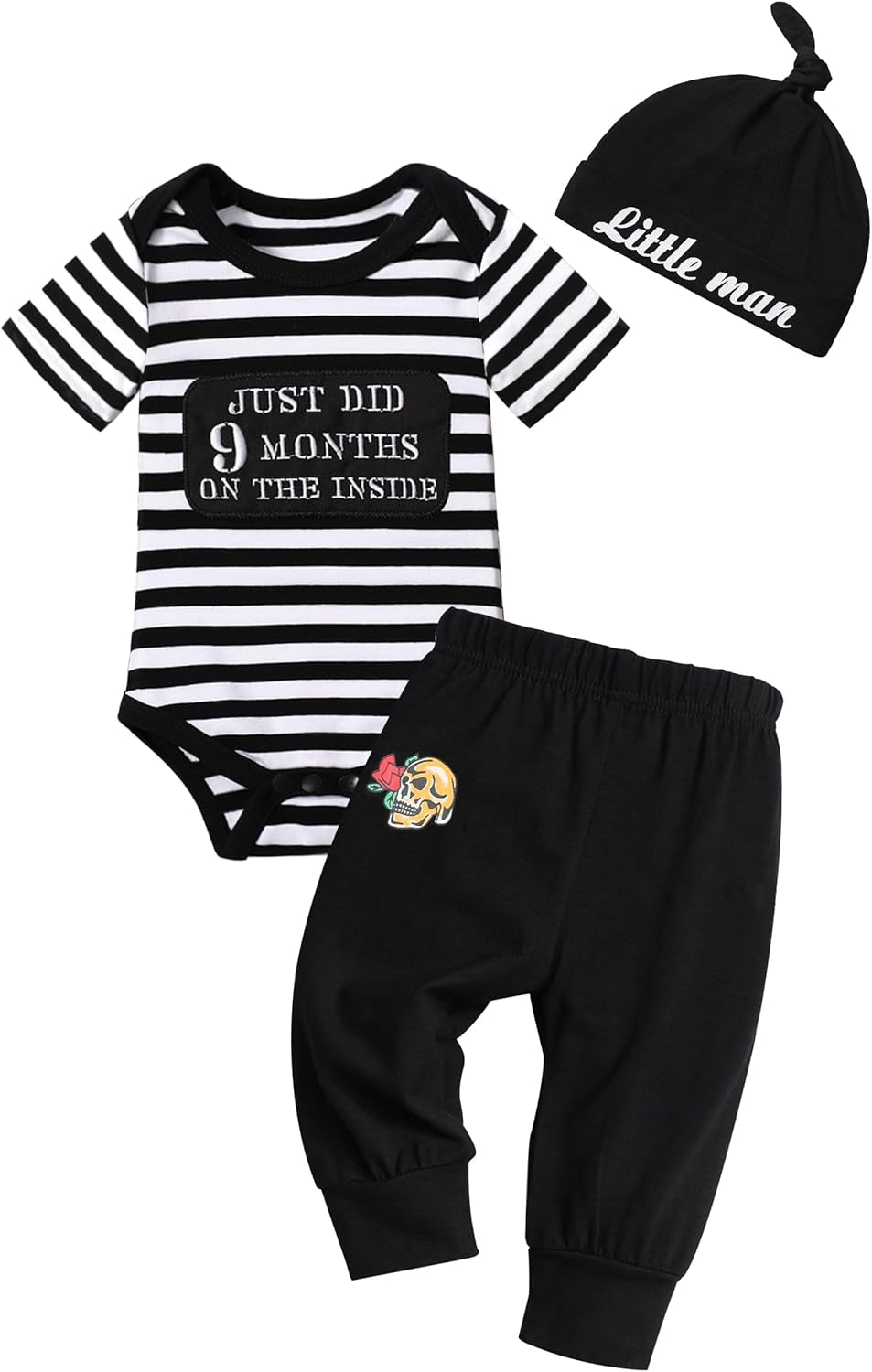 Baby Boy Clothes Tattoo Sleeve Funny Romper Bodysuit+Pants 3PCS Infant Outfits Set