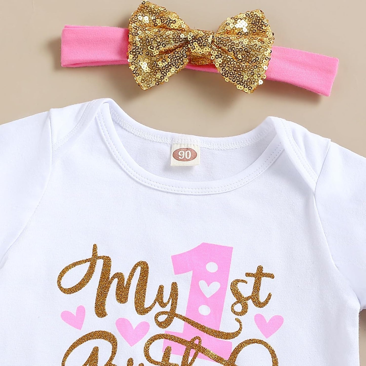GRNSHTS Baby Girl Birthday Cake Smash Outfit Toddler Girl My 1St Birthday Romper Tutu Skirt with Headband Clothes Set