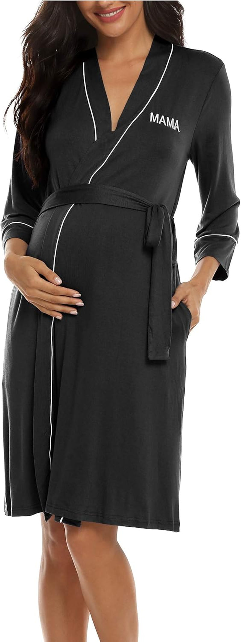 Molliya Maternity Nursing Robe Women Printed Pregnancy Hospital Delivery Pockets Bathrobe