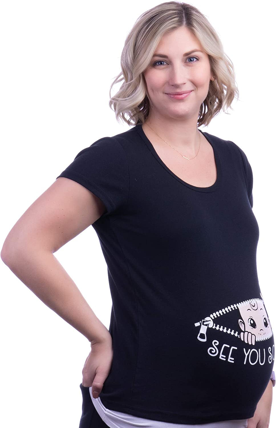 See You Soon! | Cute Funny Maternity Pregnancy Baby Scoop Neck Top T-Shirt for Pregnant Women