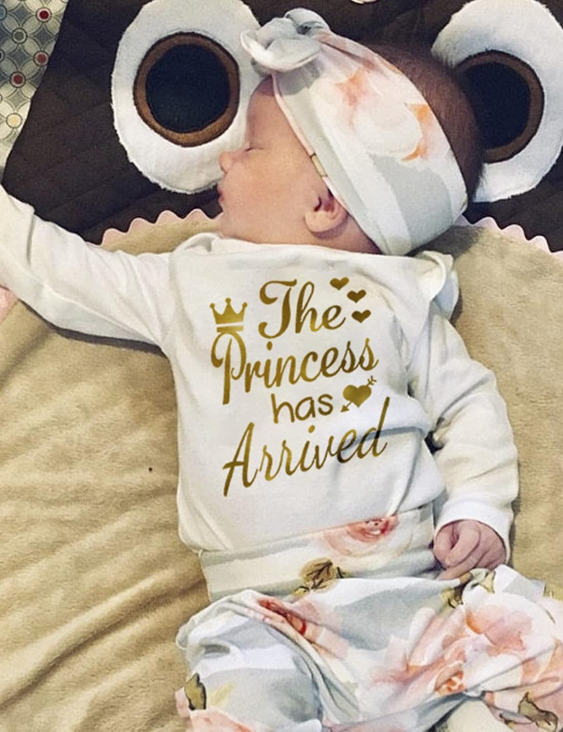 KANGKANG Newborn Baby Girl Clothes Hi I'M New Here Newborn Outfit Infant Romper Floral Pants Cute Baby Girl Outfits 4PC Set