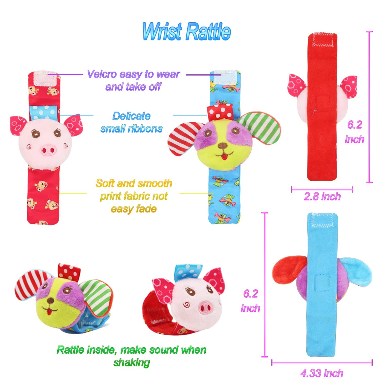 BLOOBLOOMAX Wrist Rattles Foot Finder Rattle Toy for 0-4 Months Baby, Feet Leg Ankle Socks Arm Hand Bracelet Shaker for 4-8 Months Infant Boy & Girl, Gift Set for 0-1 Years Newborn Babies (5 Pcs-B)