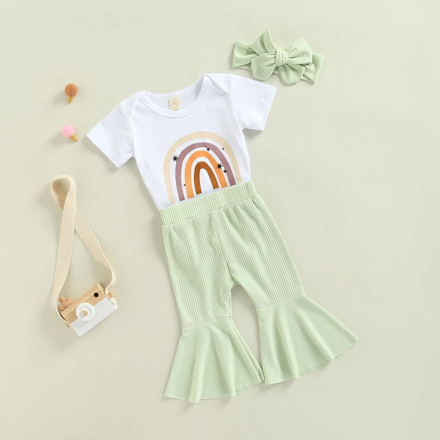 Thorn Tree Newborn Baby Girls Clothes Cotton Suit Cute Baby Kid Infant Toddler Play Wear Fall Winter Rainbow Outfits (Short Sleeve & Green 1, 3-6 Months)