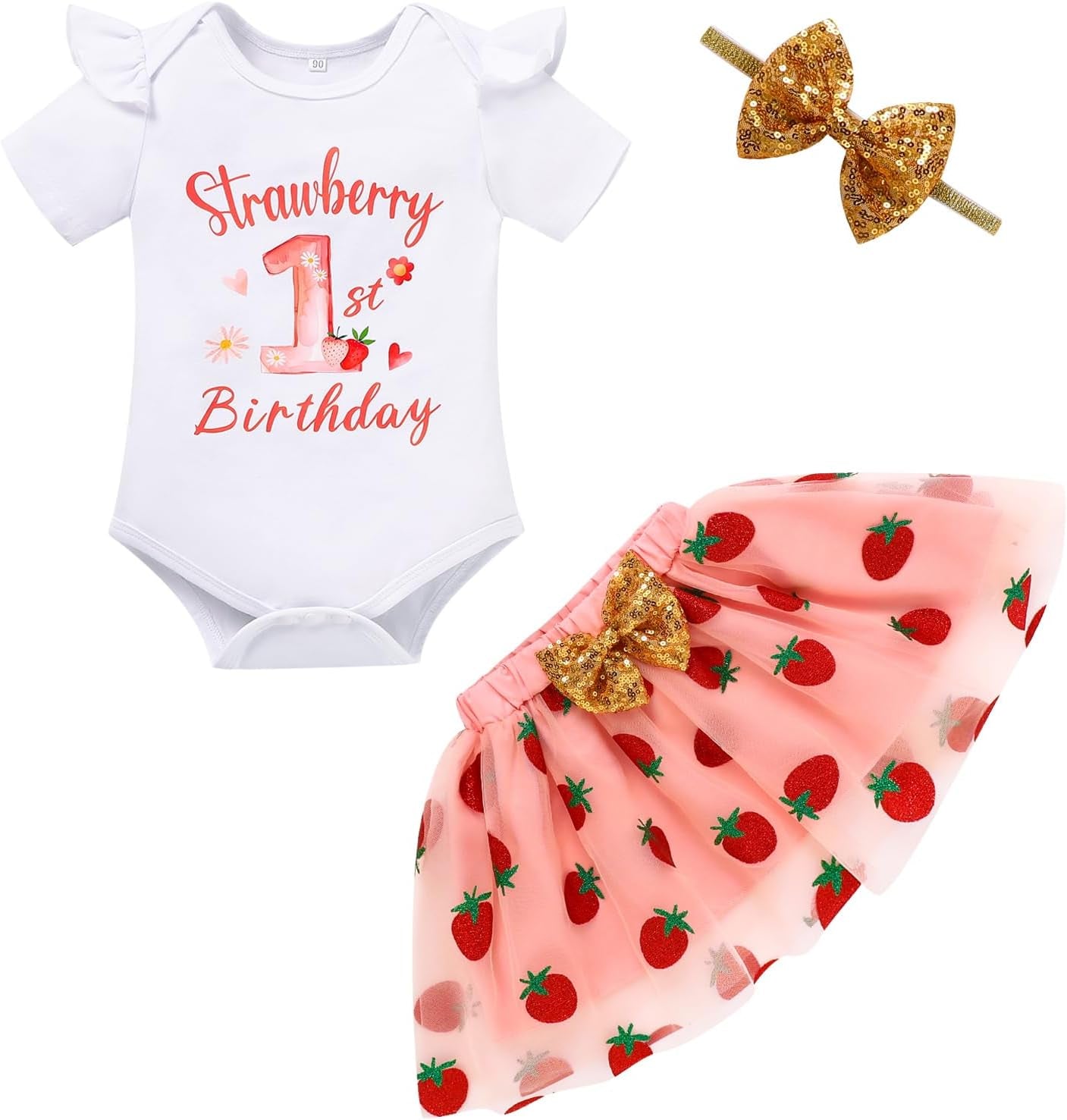 GRNSHTS Baby Girl Birthday Cake Smash Outfit Toddler Girl My 1St Birthday Romper Tutu Skirt with Headband Clothes Set