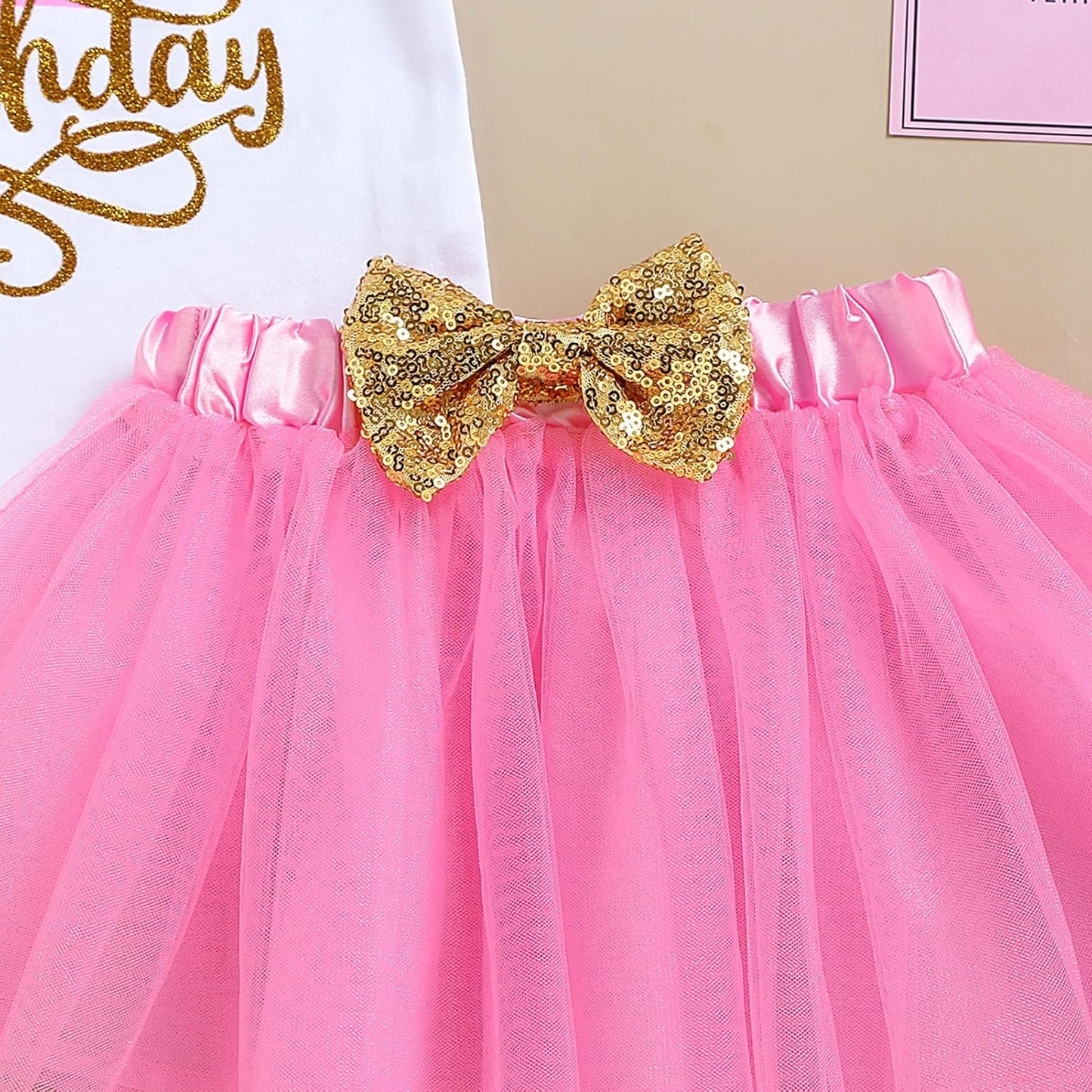 GRNSHTS Baby Girl Birthday Cake Smash Outfit Toddler Girl My 1St Birthday Romper Tutu Skirt with Headband Clothes Set
