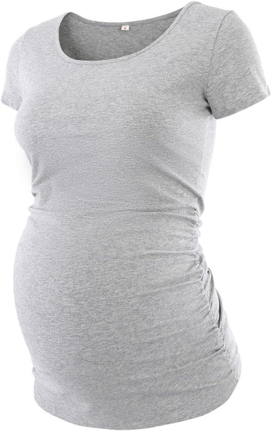 Liu & Qu Womens Maternity Tops Short Sleeve round Neck Pregnancy Shirts 3 Packs