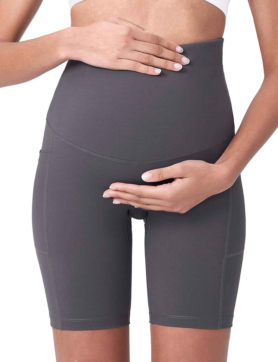 POSHDIVAH Women'S Maternity Yoga Shorts over the Belly Bump Summer Workout Running Active Short Pants with Pockets 5"/8"