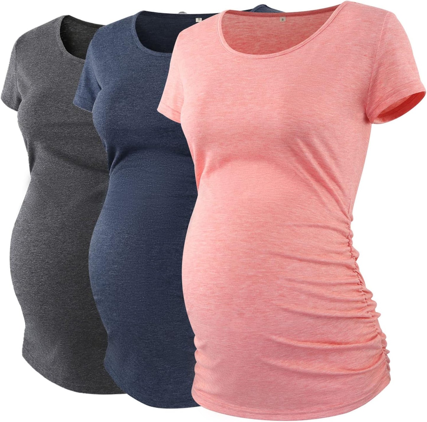 Liu & Qu Womens Maternity Tops Short Sleeve round Neck Pregnancy Shirts 3 Packs
