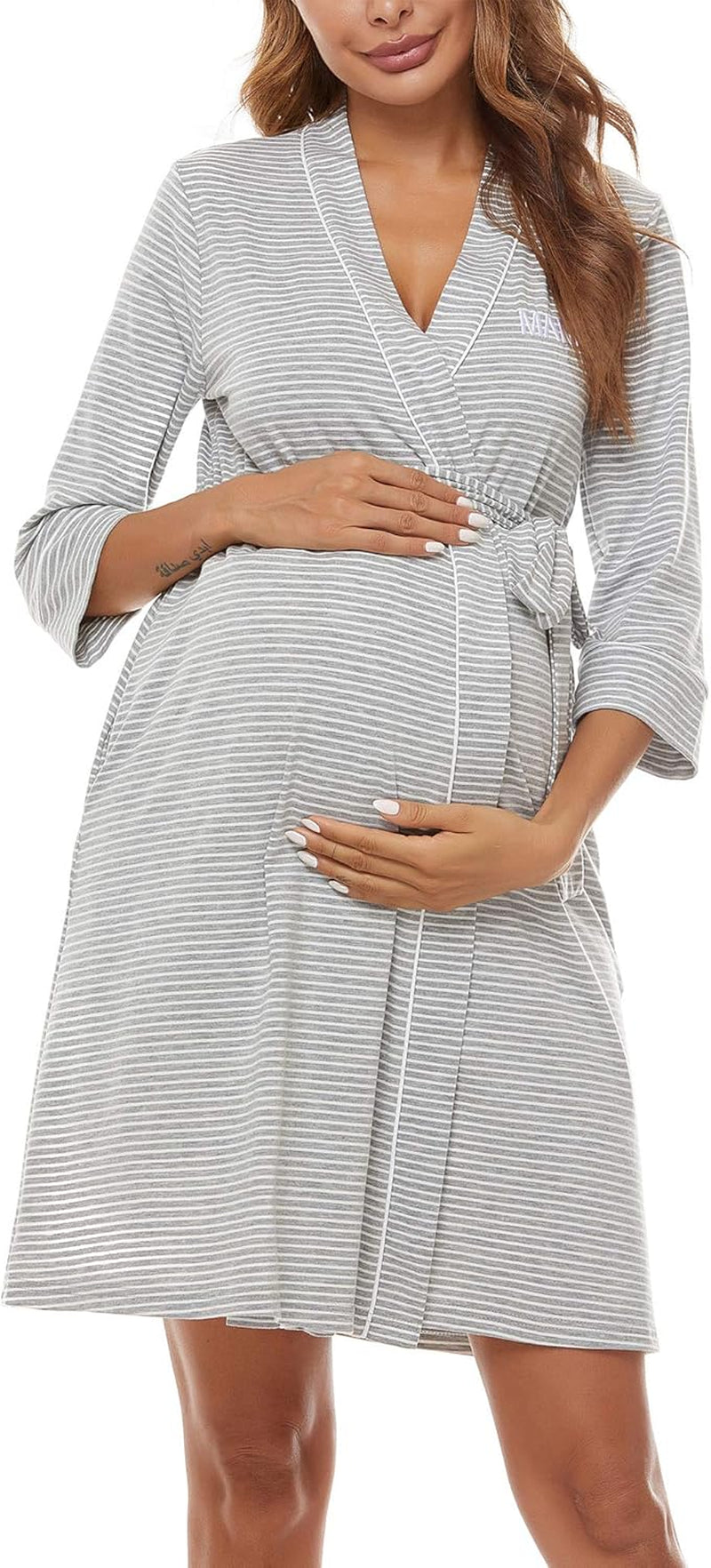 Molliya Maternity Nursing Robe Women Printed Pregnancy Hospital Delivery Pockets Bathrobe