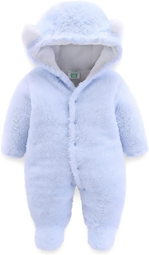 ALLAIBB Baby Newborn Snowsuit Winter Hooded Footie Fleece Jumpsuit for Infant Girls Boys