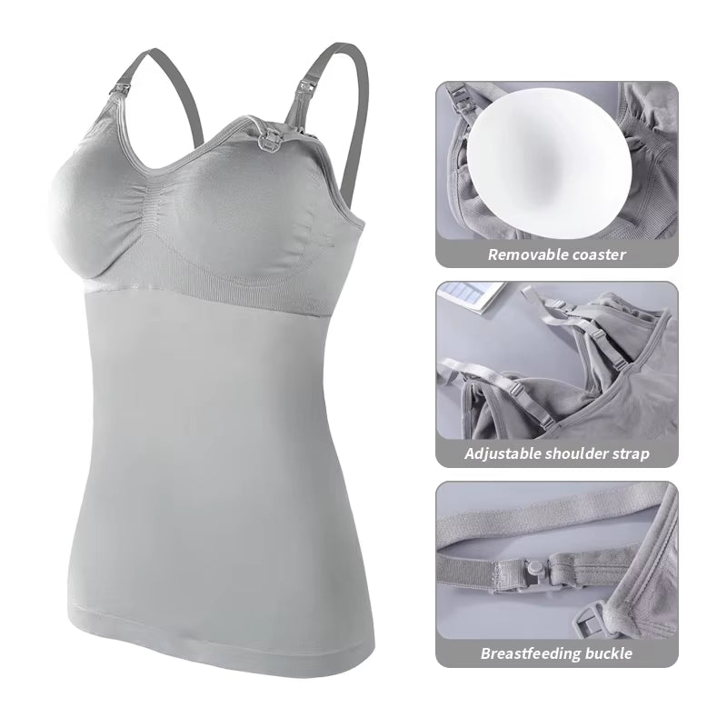 Breastfeeding Vest Top Pregnant Postpartum Bra Self-Contained Fixed Cup Base Skin Friendly Wear for Women