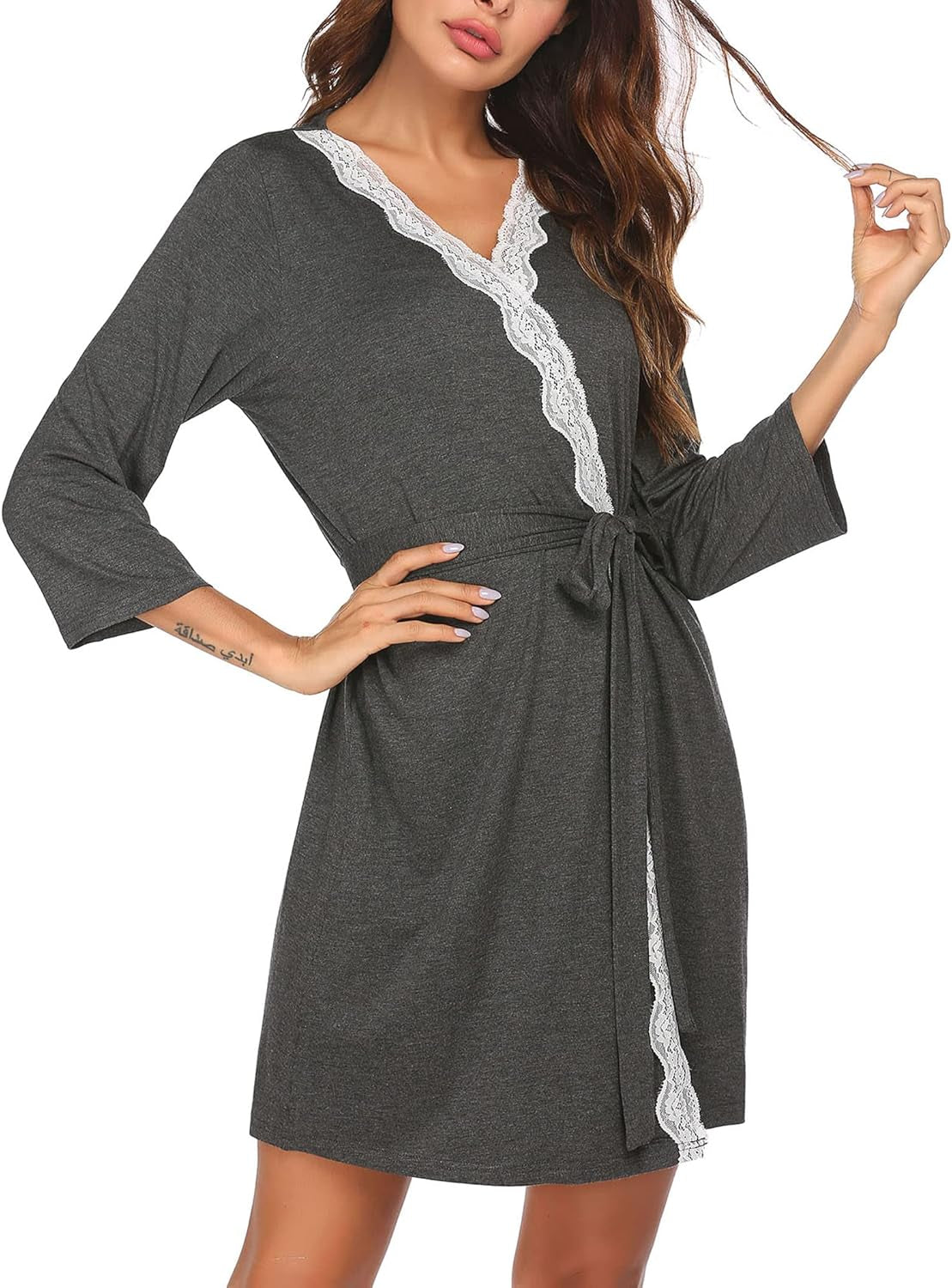 Ekouaer Maternity Nursing Robe Labor Delivery Nightgown Pregnancy Breastfeeding Gown Hospital Bathrobes Dress S-XXL