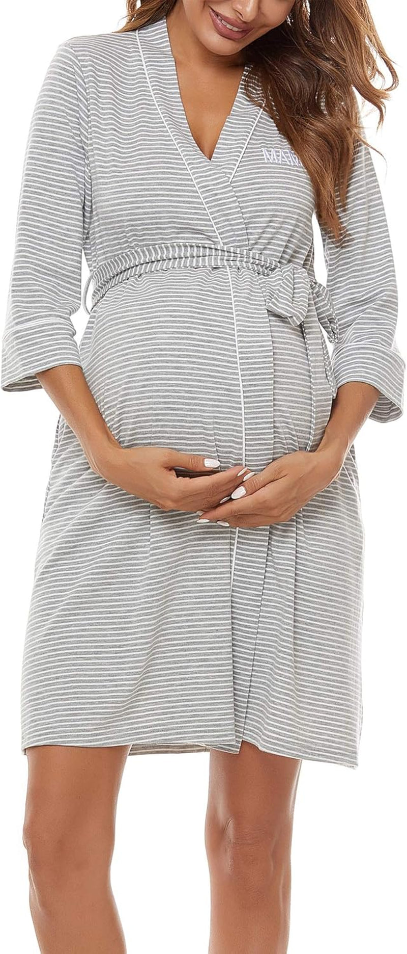 Molliya Maternity Nursing Robe Women Printed Pregnancy Hospital Delivery Pockets Bathrobe