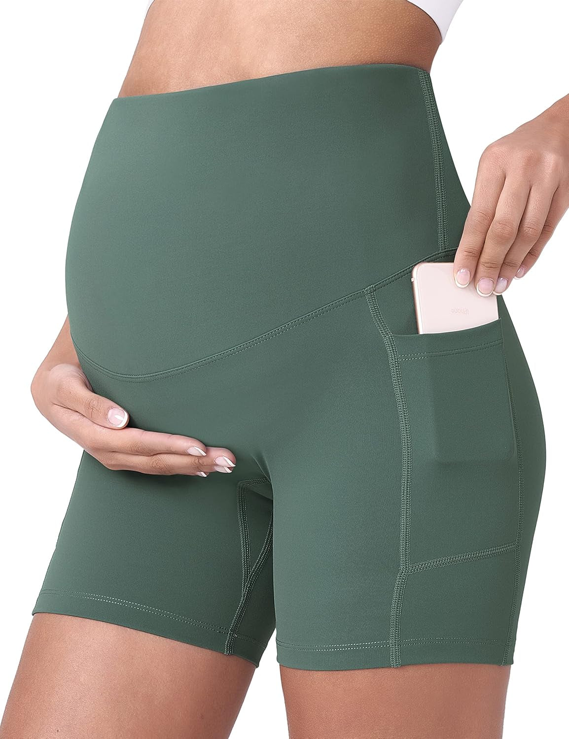 POSHDIVAH Women'S Maternity Yoga Shorts over the Belly Bump Summer Workout Running Active Short Pants with Pockets 5"/8"