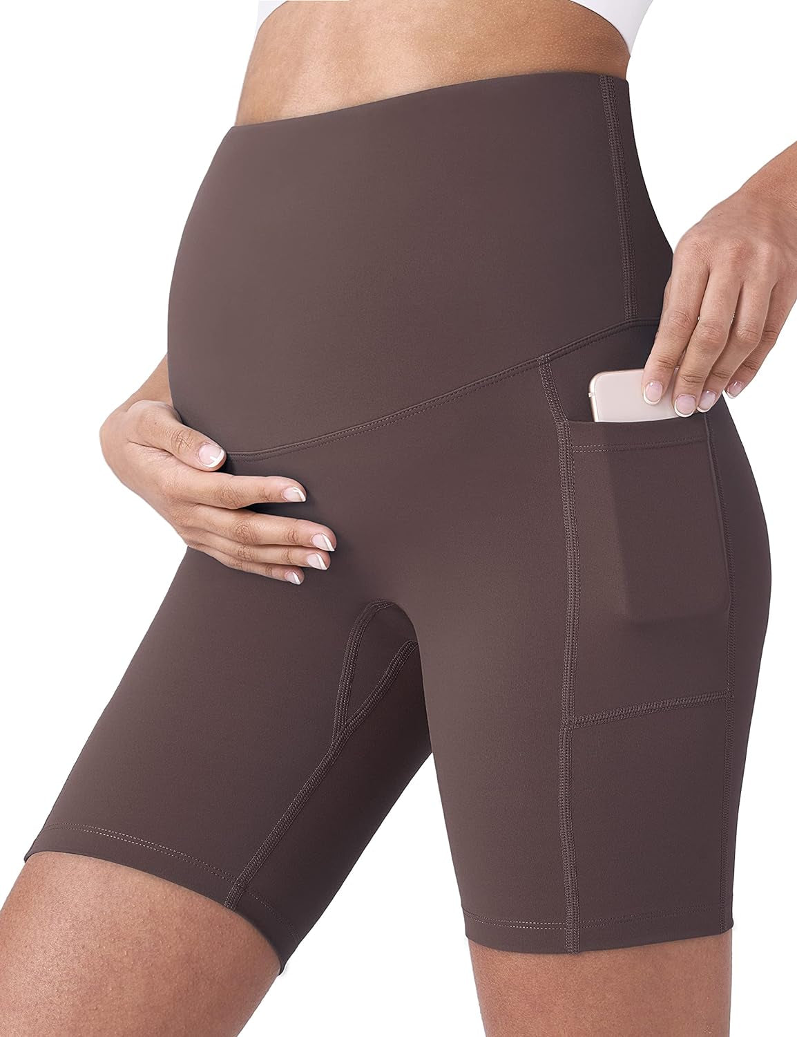 POSHDIVAH Women'S Maternity Yoga Shorts over the Belly Bump Summer Workout Running Active Short Pants with Pockets 5"/8"