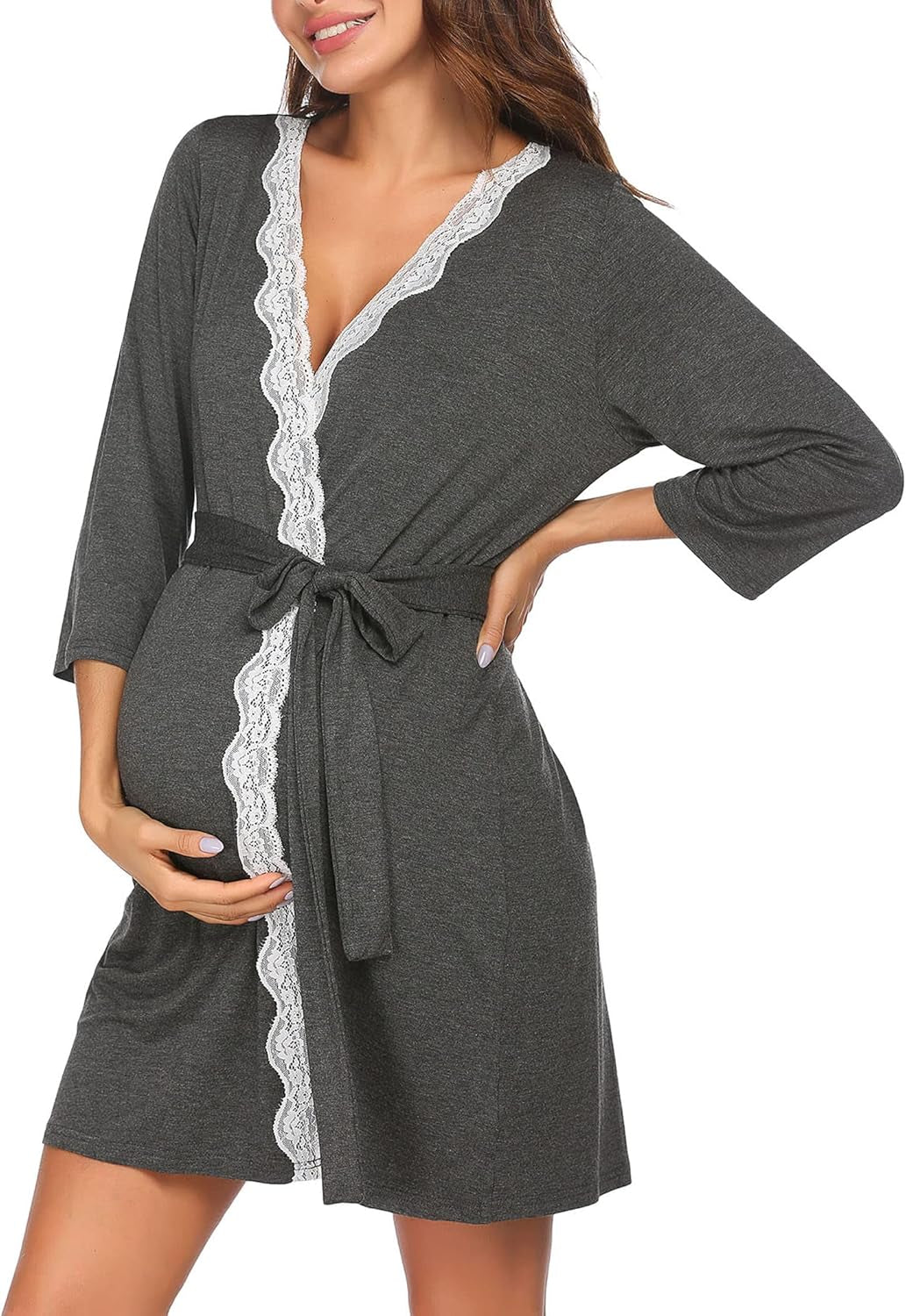 Ekouaer Maternity Nursing Robe Labor Delivery Nightgown Pregnancy Breastfeeding Gown Hospital Bathrobes Dress S-XXL