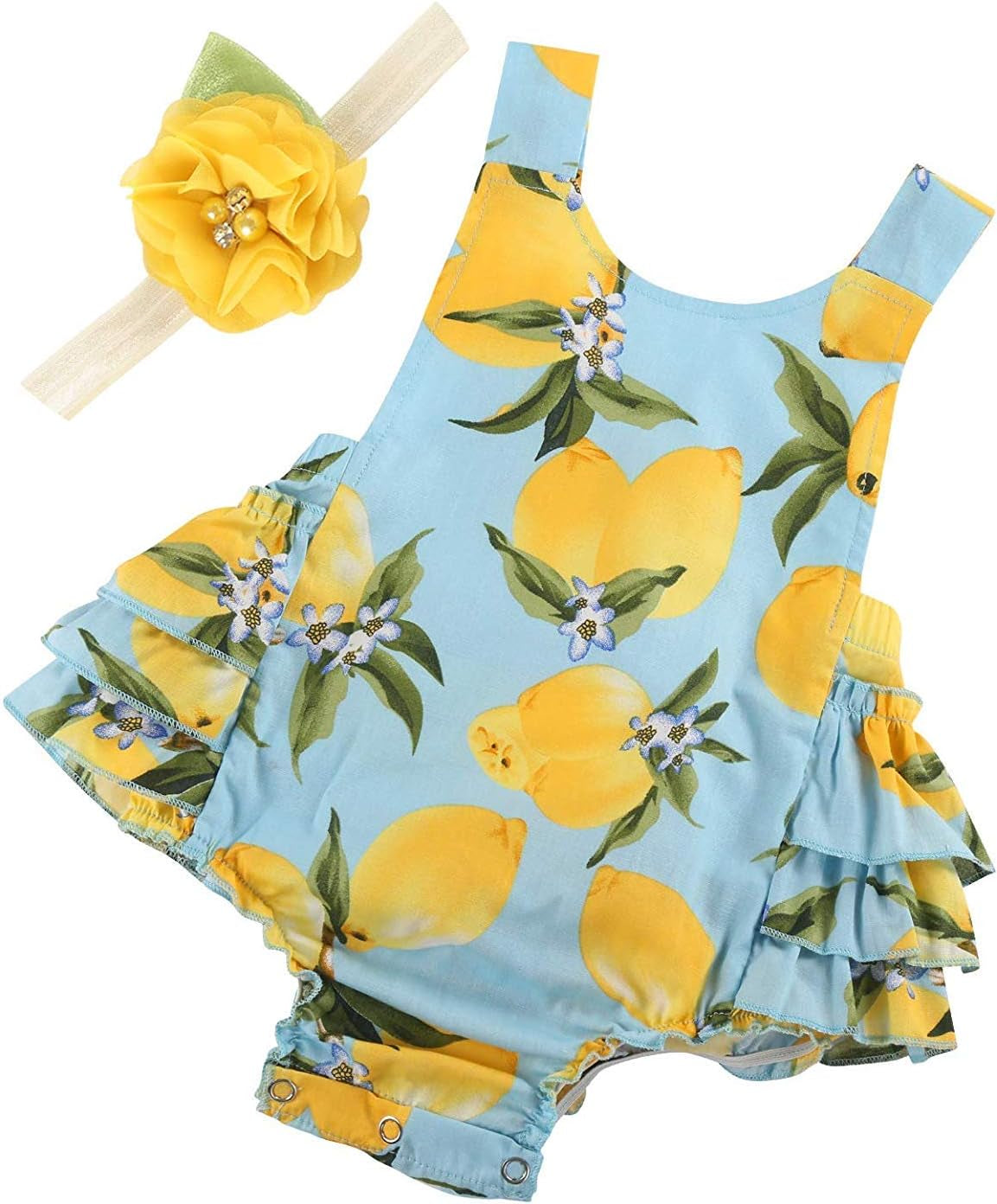 Baby Girl'S Floral Print Ruffles Romper Summer Clothes