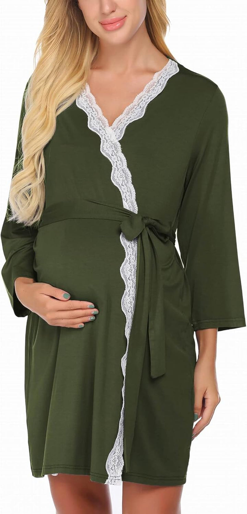 Ekouaer Maternity Nursing Robe Labor Delivery Nightgown Pregnancy Breastfeeding Gown Hospital Bathrobes Dress S-XXL