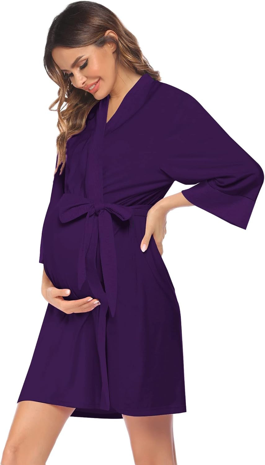Ekouaer Maternity Nursing Robe Delivery Nightgowns Hospital Breastfeeding Gown