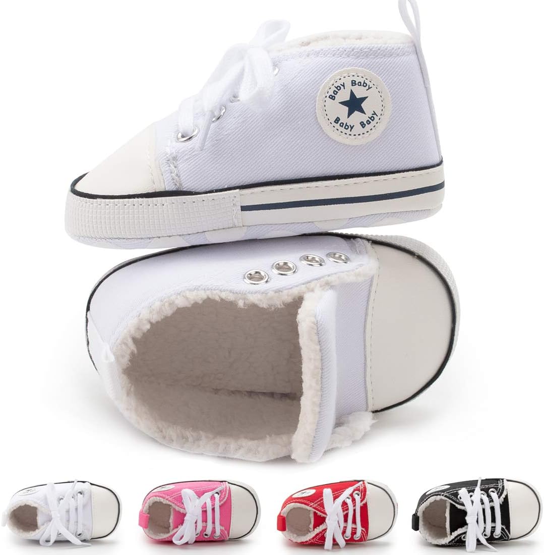 KIDSUN Unisex Baby Boy Girl Canvas Sneaker Soft Sole Infant Lace up Newborn Ankle Toddler First Walkers Crib Shoes