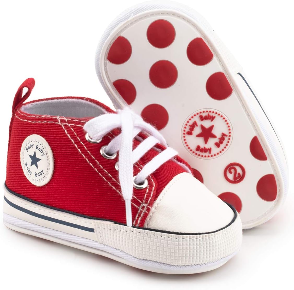 KIDSUN Unisex Baby Boy Girl Canvas Sneaker Soft Sole Infant Lace up Newborn Ankle Toddler First Walkers Crib Shoes