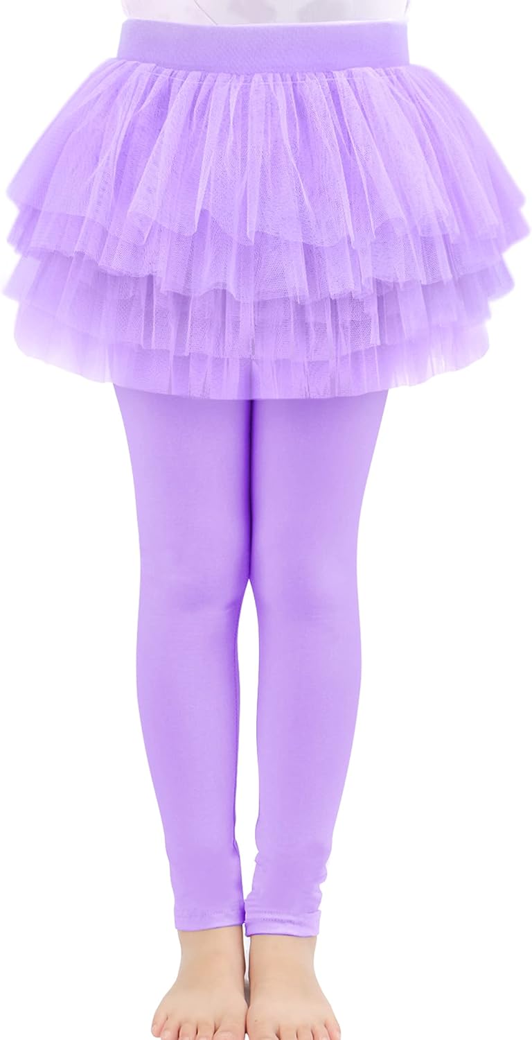 Auranso Little Girls Footless Leggings Pants with Lace Ruffle Tutu Skirt 2-9T