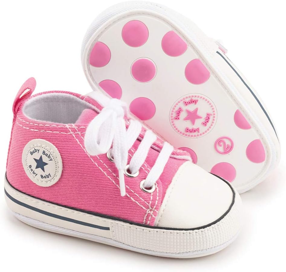KIDSUN Unisex Baby Boy Girl Canvas Sneaker Soft Sole Infant Lace up Newborn Ankle Toddler First Walkers Crib Shoes