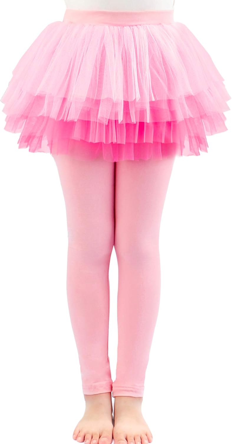 Auranso Little Girls Footless Leggings Pants with Lace Ruffle Tutu Skirt 2-9T