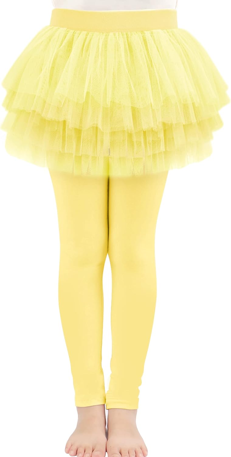 Auranso Little Girls Footless Leggings Pants with Lace Ruffle Tutu Skirt 2-9T