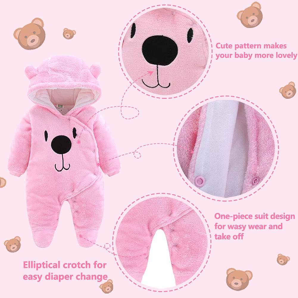ALLAIBB Baby Newborn Snowsuit Winter Hooded Footie Fleece Jumpsuit for Infant Girls Boys
