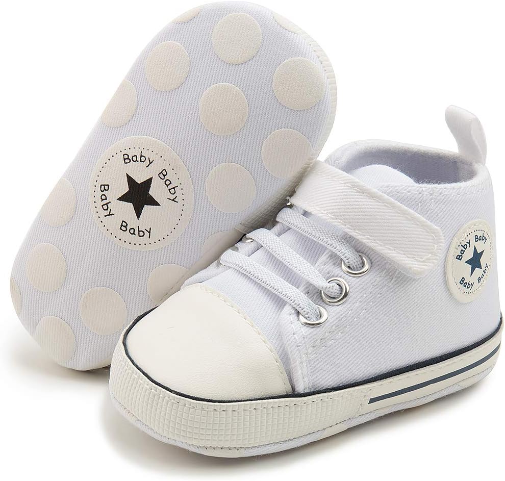 KIDSUN Unisex Baby Boy Girl Canvas Sneaker Soft Sole Infant Lace up Newborn Ankle Toddler First Walkers Crib Shoes