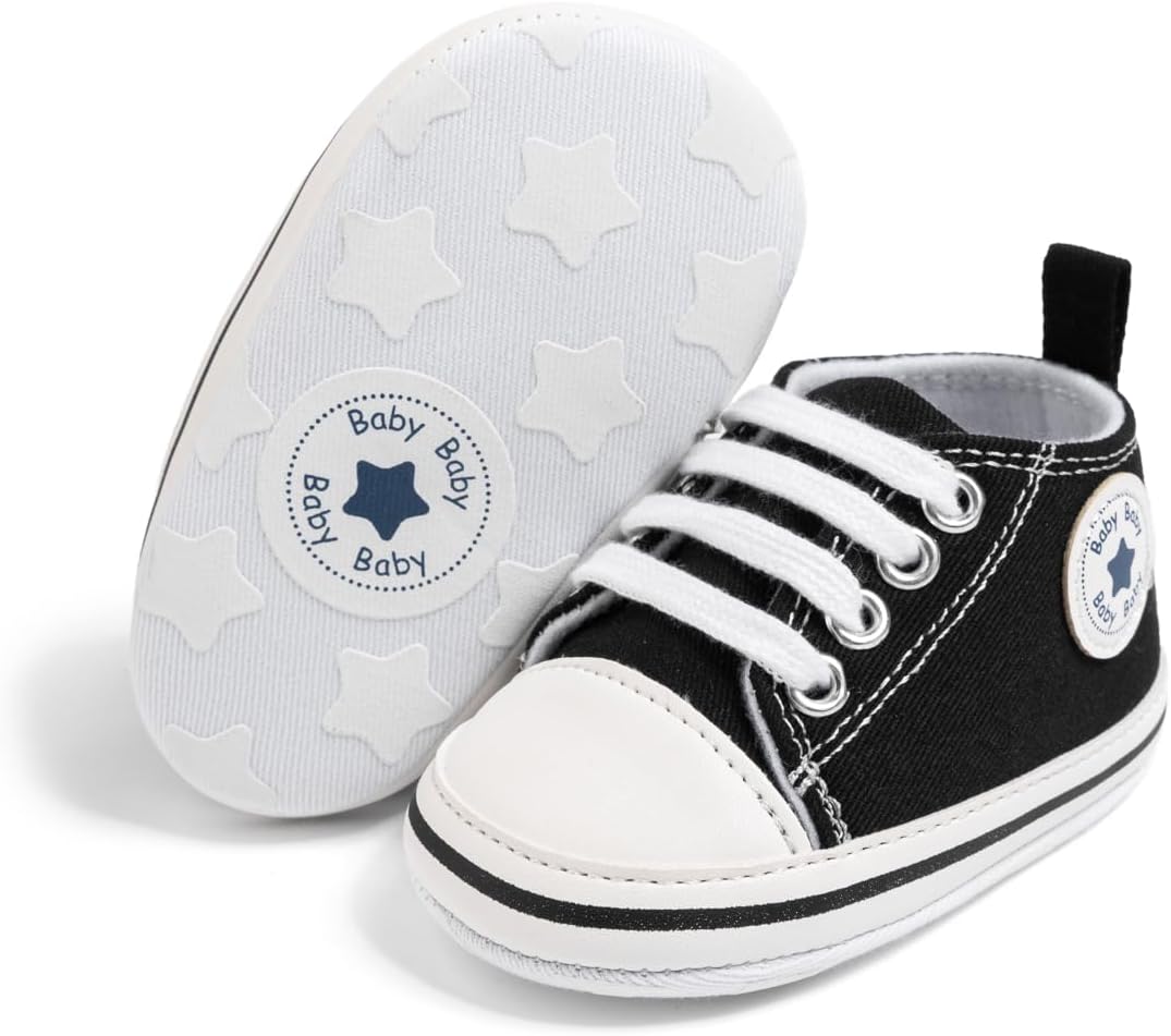 KIDSUN Unisex Baby Boy Girl Canvas Sneaker Soft Sole Infant Lace up Newborn Ankle Toddler First Walkers Crib Shoes