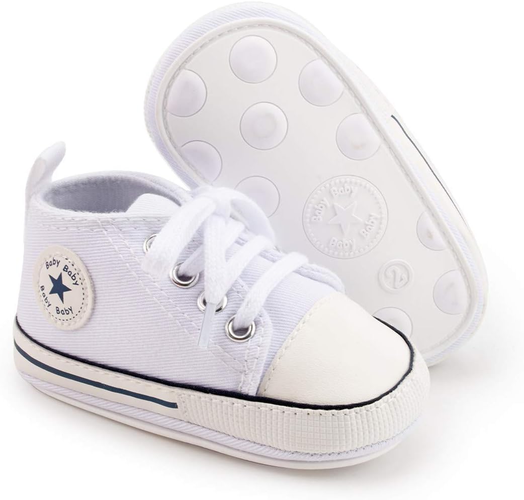 KIDSUN Unisex Baby Boy Girl Canvas Sneaker Soft Sole Infant Lace up Newborn Ankle Toddler First Walkers Crib Shoes