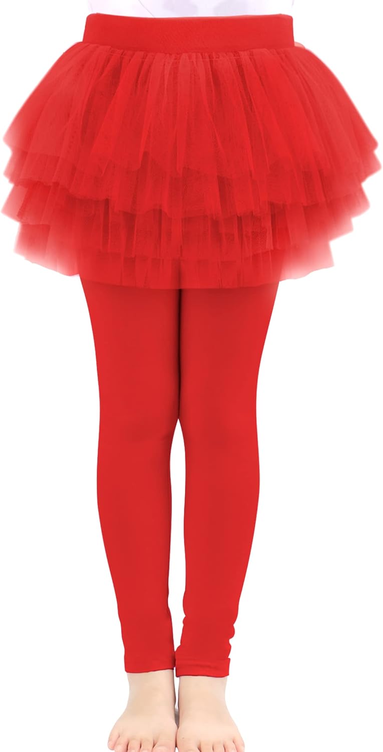 Auranso Little Girls Footless Leggings Pants with Lace Ruffle Tutu Skirt 2-9T