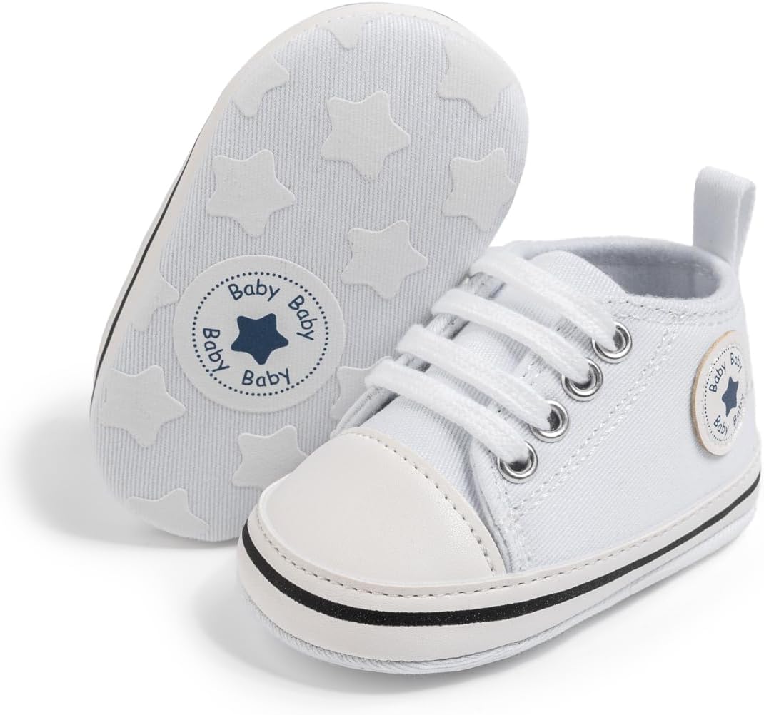 KIDSUN Unisex Baby Boy Girl Canvas Sneaker Soft Sole Infant Lace up Newborn Ankle Toddler First Walkers Crib Shoes