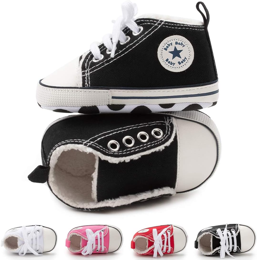 KIDSUN Unisex Baby Boy Girl Canvas Sneaker Soft Sole Infant Lace up Newborn Ankle Toddler First Walkers Crib Shoes