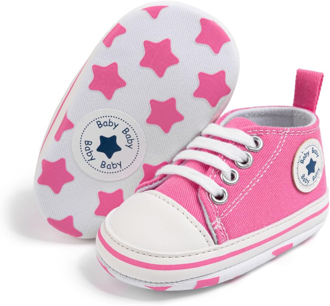 KIDSUN Unisex Baby Boy Girl Canvas Sneaker Soft Sole Infant Lace up Newborn Ankle Toddler First Walkers Crib Shoes