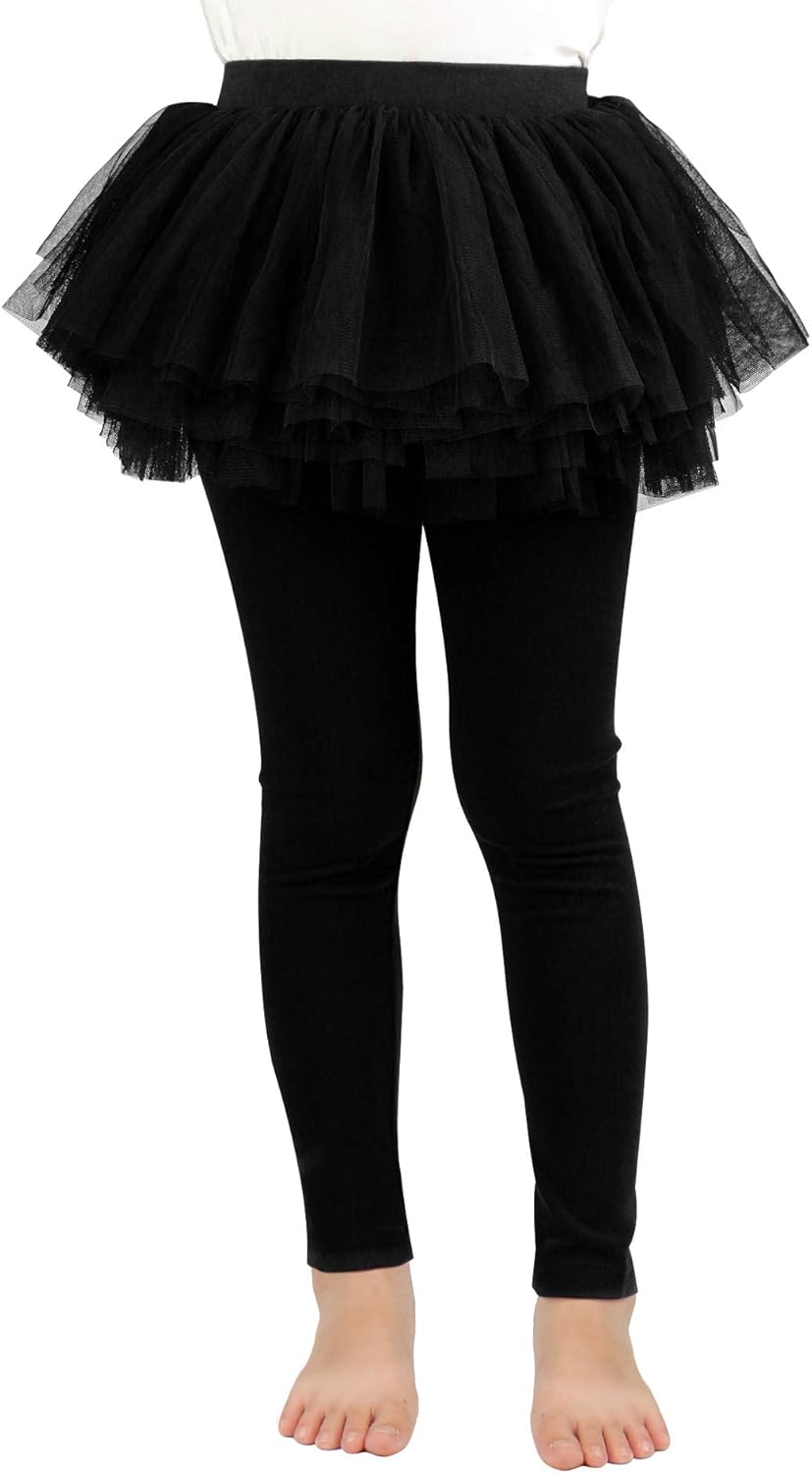 Auranso Little Girls Footless Leggings Pants with Lace Ruffle Tutu Skirt 2-9T