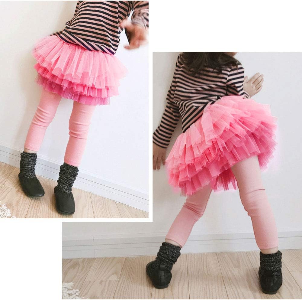 Auranso Little Girls Footless Leggings Pants with Lace Ruffle Tutu Skirt 2-9T