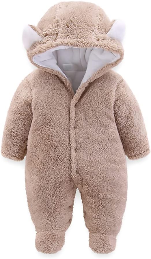 ALLAIBB Baby Newborn Snowsuit Winter Hooded Footie Fleece Jumpsuit for Infant Girls Boys