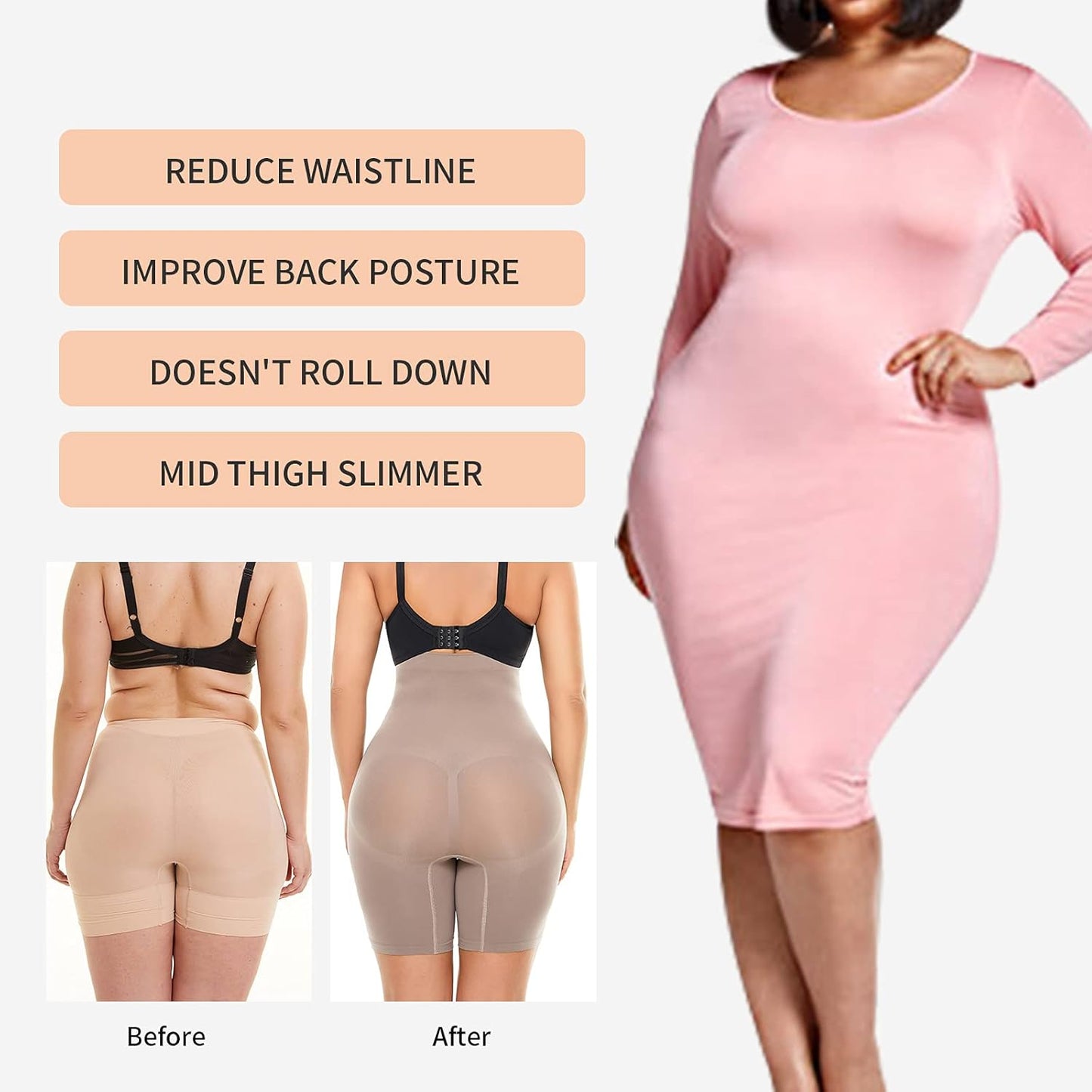 PAUKEE Shapewear Women Tummy Control High Waist Body Shaper Seamless Smoothing Thigh Slimmer Shorts Girdles