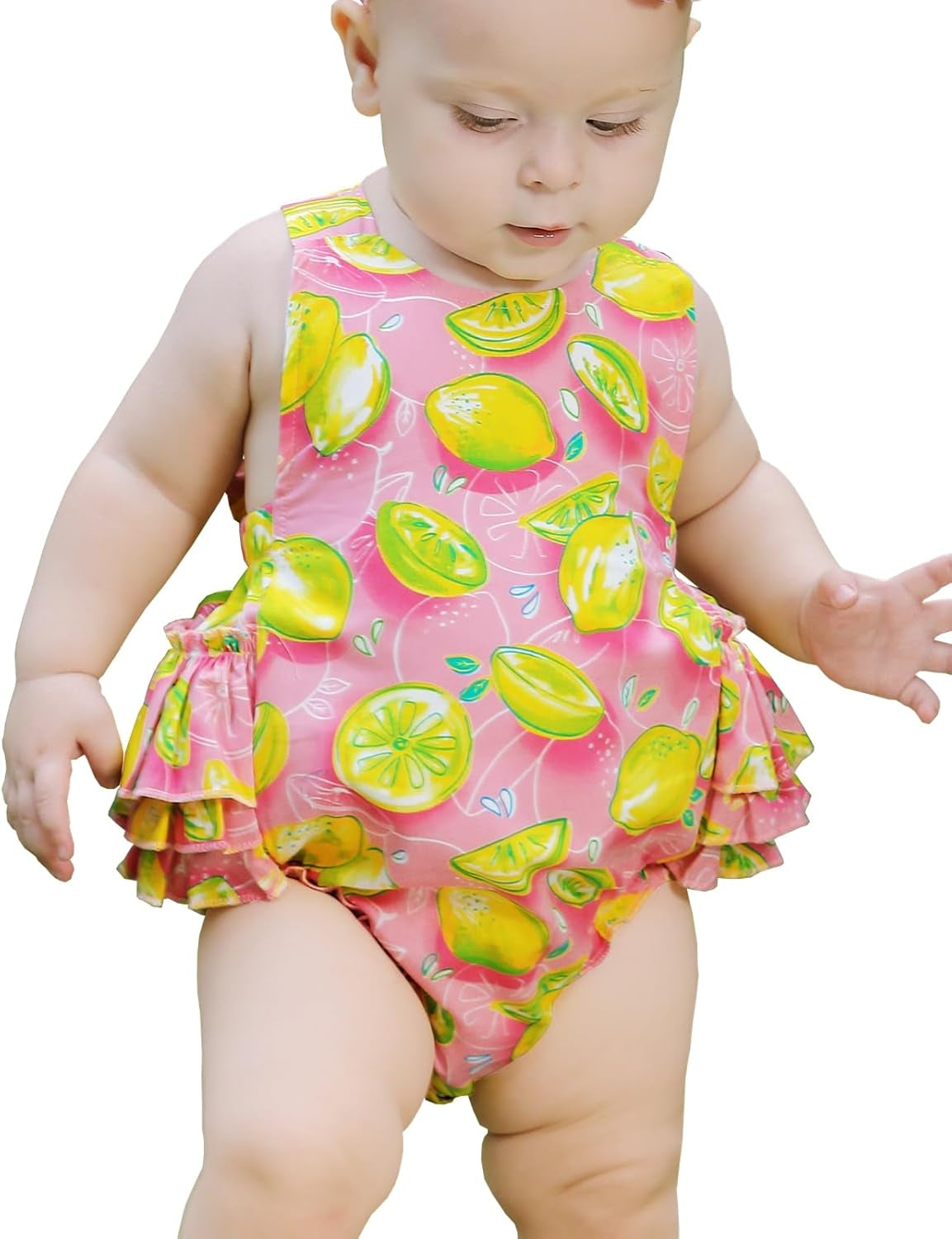 Baby Girl'S Floral Print Ruffles Romper Summer Clothes