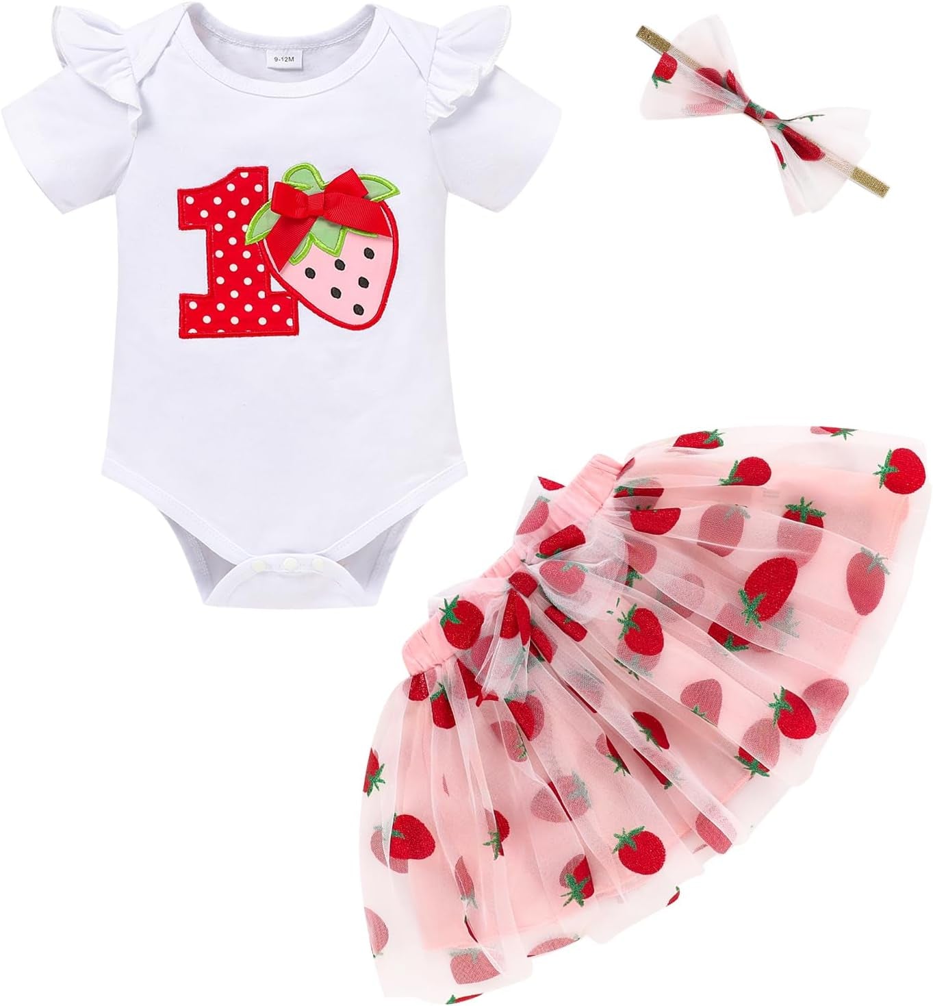 GRNSHTS Baby Girl Birthday Cake Smash Outfit Toddler Girl My 1St Birthday Romper Tutu Skirt with Headband Clothes Set