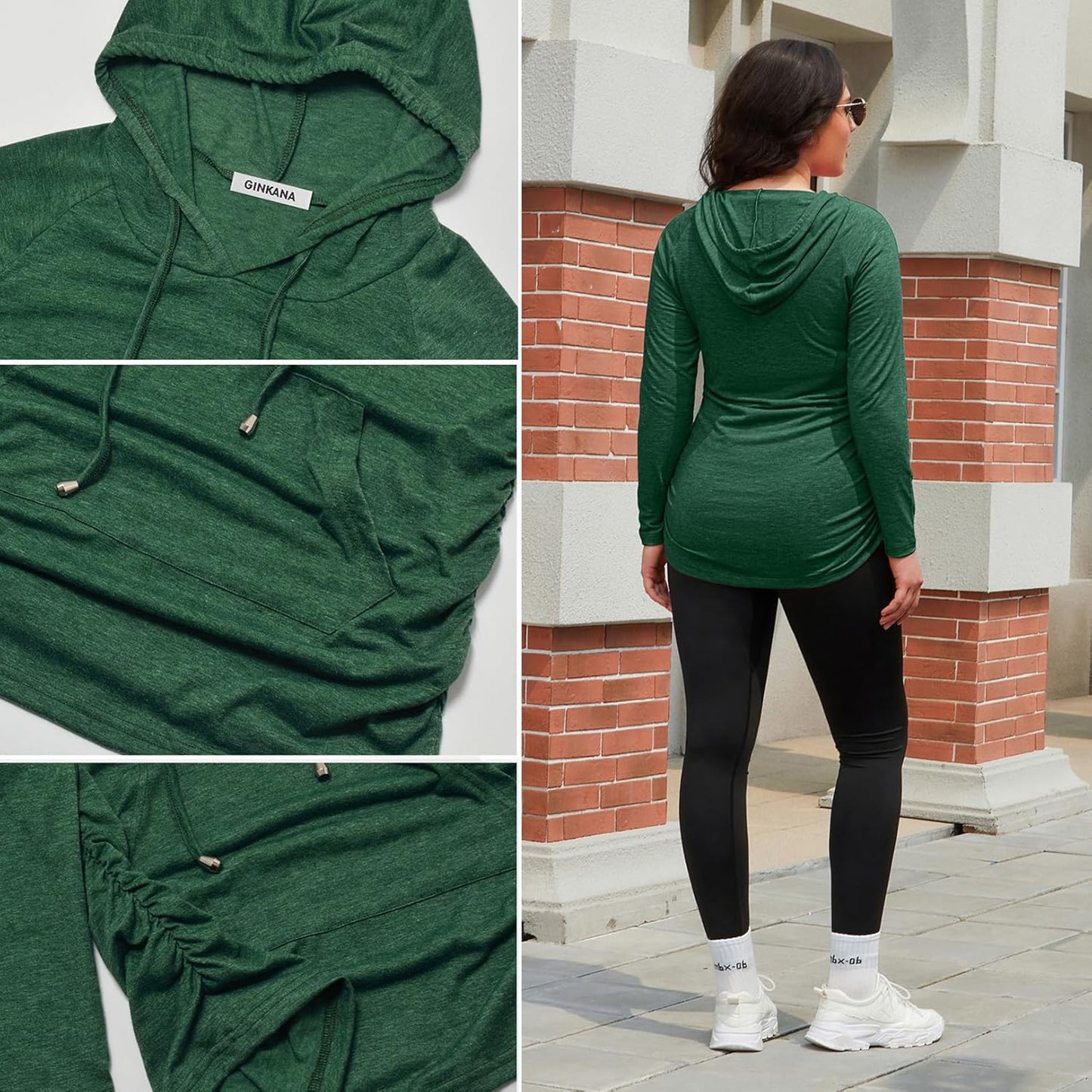 GINKANA Maternity Hoodie Long Sleeves Shirts Casual Maternity Top Pregnancy Sweatshirt Casual Clothes